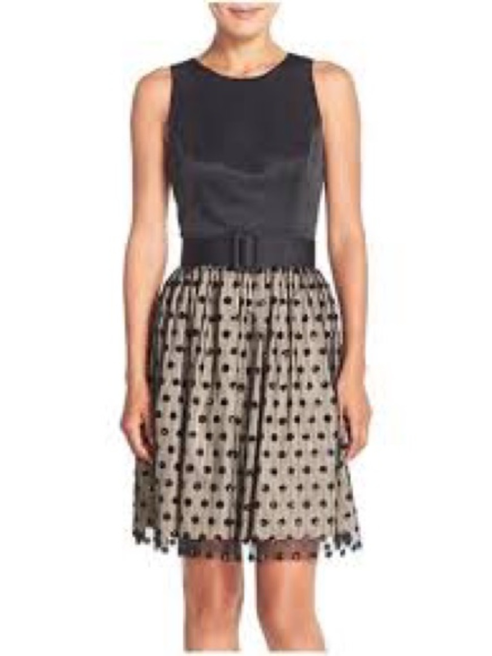 Eliza J Cocktail Dress Womens 6 Black Tan Excellent Sequin Polka Dot Belted